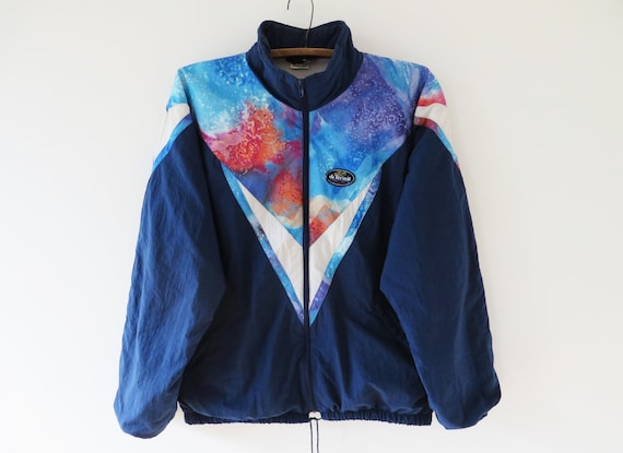 80s Windbreaker Colorblock Parka Navy Blue Sport Jacket