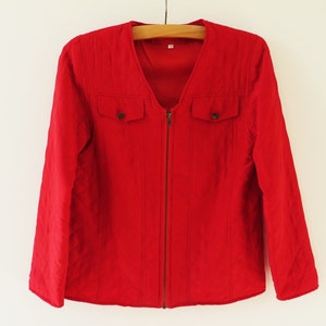Red Silk Jacket Red Quilted Jacket Silk Women Jacket Red Zipped Jacket Quilted Silk Jacket Red Pockets Jacket Size Medium Jacket