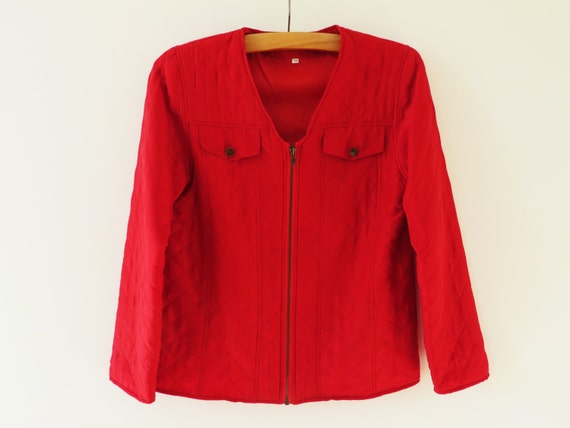 Red Silk Jacket Red Quilted Jacket Silk Women Jac… - image 1