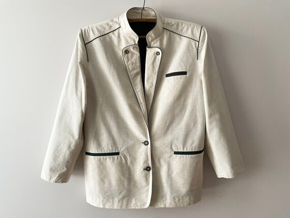 80s Beige Women's Blazer, Long Linen Cotton Blend Dirndl