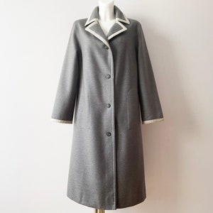 Abrigo de lana para mujer de los años 70, gabardina de lana nueva gris vintage de 1970, abrigo preppy sin forro, regalo para ella, talla mediana
