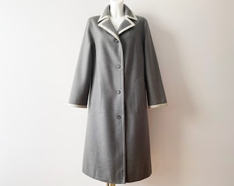 Casaco de lã feminino dos anos 70, casaco de lã novo cinza vintage 1970, sobretudo formal sem forro, presente para ela, tamanho médio