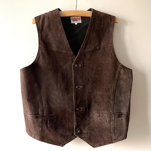 90s Brown suede vest, genuine leather biker waistcoat, gentlemen&#39;s boho vest, motorcycle rider top, leather fetish, gift idea for him, large