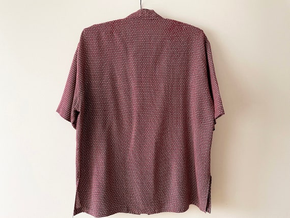 Mandarin collar men's Chinese shirt, Burgundy red… - image 3