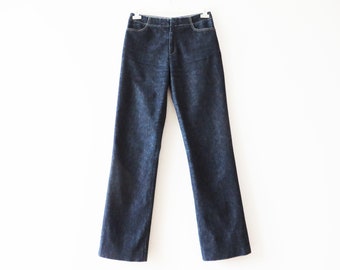 Vintage 90s Navy Denim Bell Bottom Jeans: High Waisted Wide Leg, Size Medium