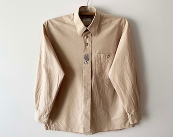 Vintage geborduurd Trachten-shirt: Oostenrijkse Tiroolse loden-hemd (groot)