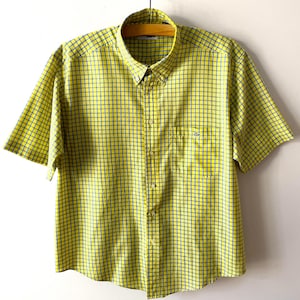 Camisa LACOSTE a cuadros de los años 90, camisa de manga corta para hombre, camisa de verano con botones, top azul y amarillo para hombre, idea de regalo para él, talla XL grande