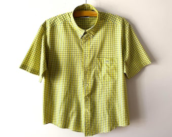 90s Plaid LACOSTE Shirt: Vintage Short Sleeve Button-Up, XL