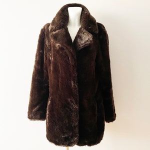 Vegan fur women&#39;s coat, Brown short warm coat, vegan friendly fur winter outerwear, fluffy fuzzy jacket, winter fashion, gift for her medium