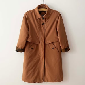 80er Jahre Frauen Parka Mantel, Brauner Mantel mit Tartan Karo Besatz, Lange Parka Jacke, Wintermantel mit Schulterpolster, Geschenk für Mama, groß