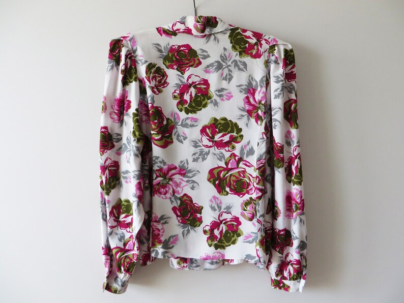 Vintage 80s Floral Viscose Blouse Women Summer Shirt Long Sleeve Blouse Double Breasted Hipster Festival Blouse Gift for Her Medium to Large