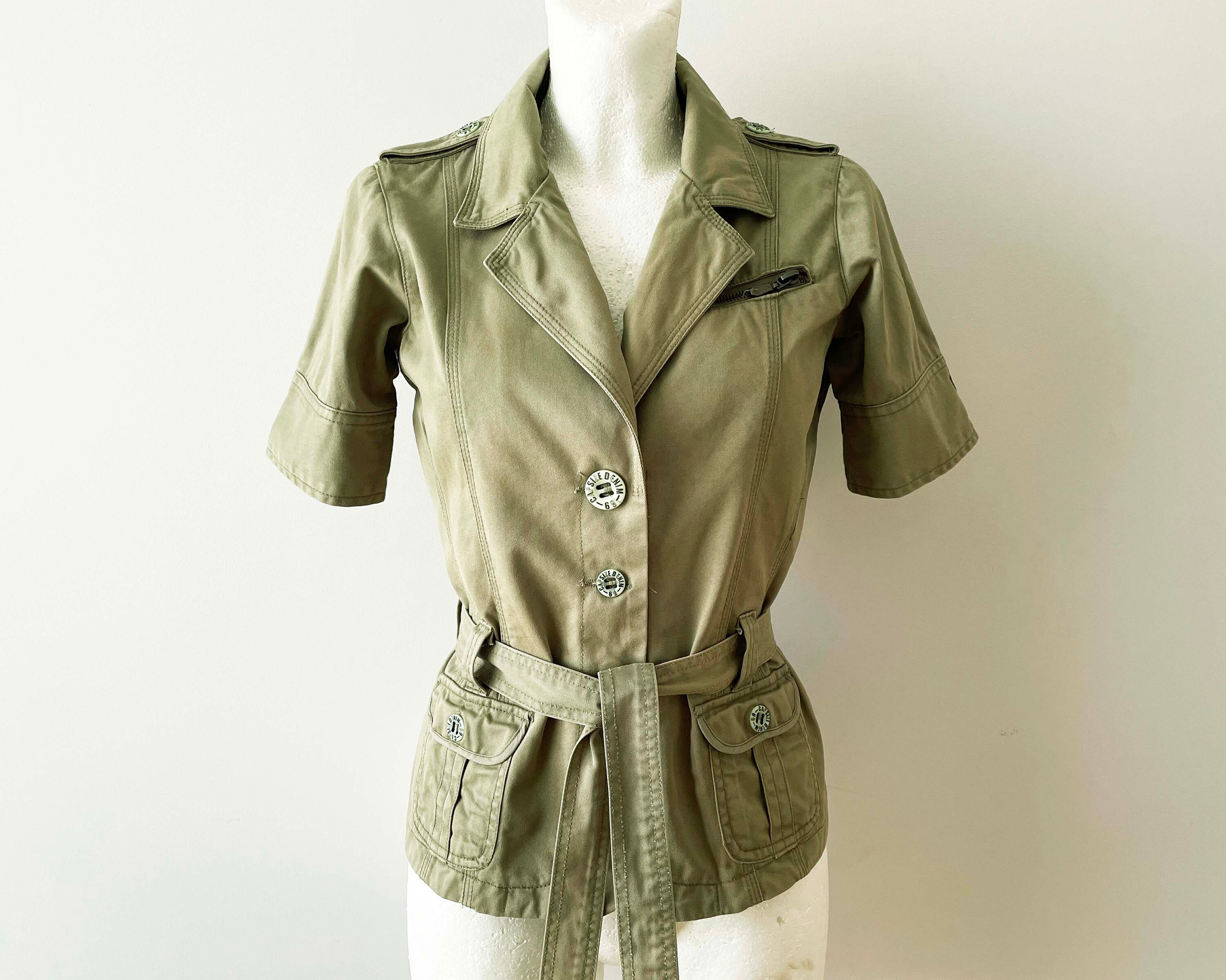 Khaki Women Blazer Belted Safari Pockets Jacket Women Traveler