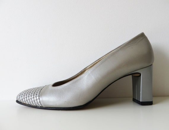 silver grey court shoes