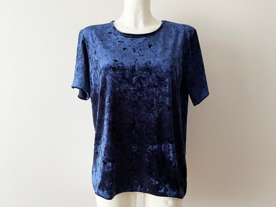 Top de terciopelo azul marino blusa de manga corta camisa de mujer suave tunica de terciopelo grunge sueter de terciopelo regalo para ella tamano mediano Etsy Espana