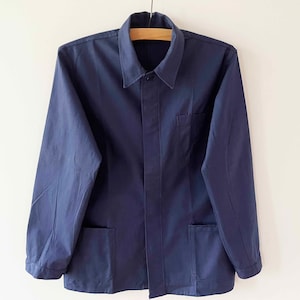 70s Navy cotton workwear, Canvas work jacket, Mechanic men&#39;s work clothes, Workers jacket, artist wear chore jacket, utility jacket, medium