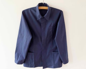 70s Vintage Navy Canvas Work Jacket: Mechanic Chore Coat, Medium