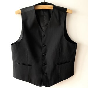 Chaleco Steampunk a rayas: chaleco formal negro, talla grande para hombre