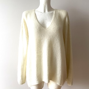 Ivory women&#39;s sweater, milk white wool blend winter holidays pullover,  tie at the back jumper, long sleeve top, gift idea, medium to large