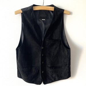 Black leather vest, Suede leather men&#39;s vest, Steampunk waistcoat, snap buttons up genuine leather biker boho top, leather fetish, medium