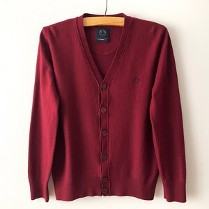Men&#39;s cardigan, merino wool blend v-neck sweater jacket, Burgundy red button up cardigan with elbow patches, gift idea, winter wear, large