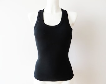Vintage 90s Black Cotton Tank Top: Sporty Sleeveless Undershirt