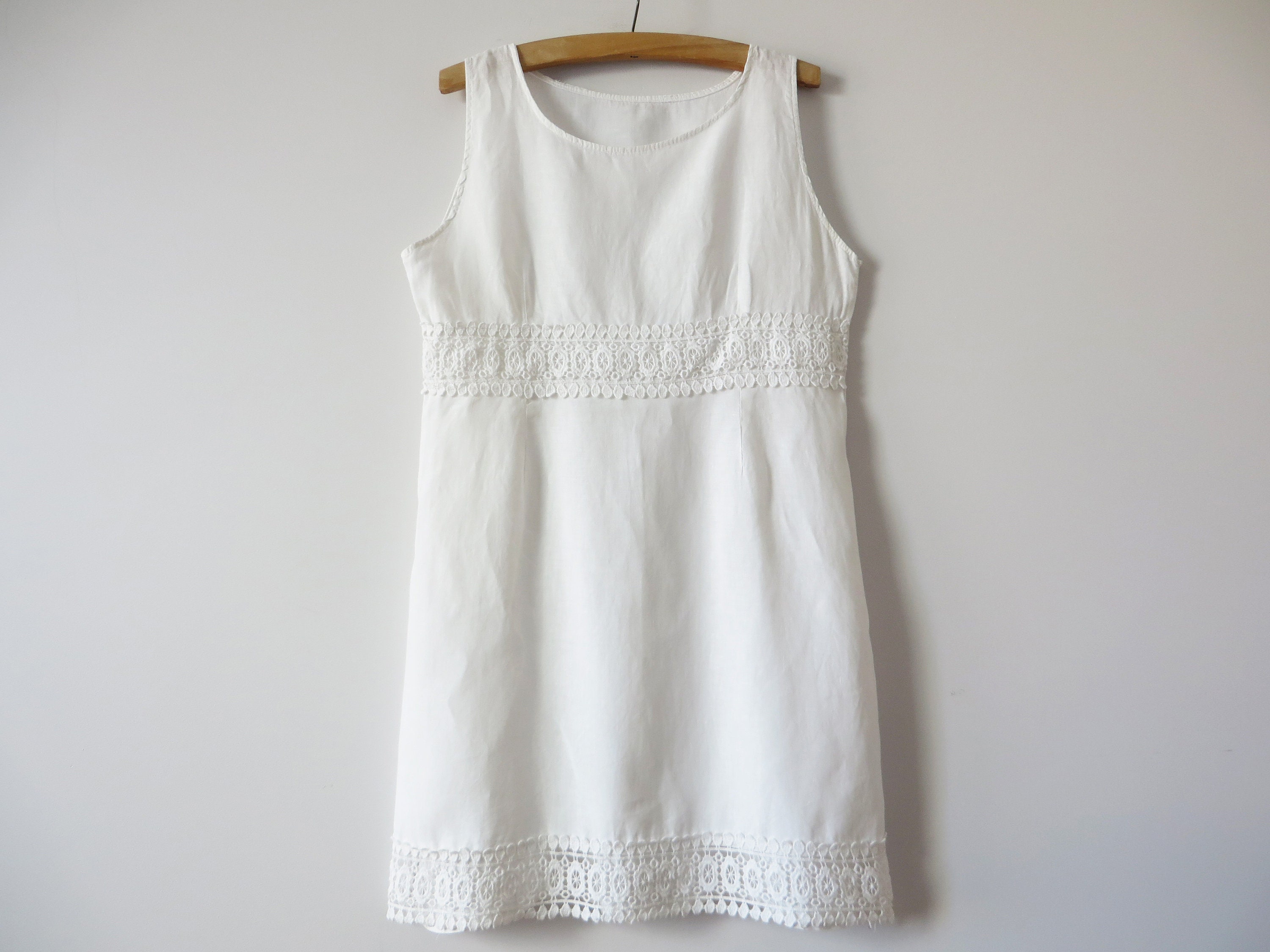 White Linen Dress Embroidered Women Summer Gown Sleeve Less | Etsy UK