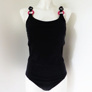 Vintage Black One Piece Swimsuit: High Cut, Size Medium