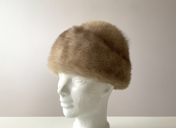 Mink fur women's hat, beige real Mink ladies cap … - image 3