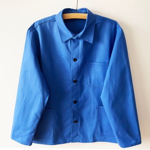 Workers jacket, Blue canvas men work jacket, cotton workwear, men&#39;s work clothes, blue parka, artist wear chore jacket gift for him xl large