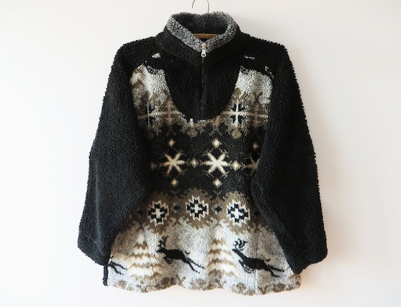 90s Fleece Sweater Hippie Deer print Pullovert Boh
