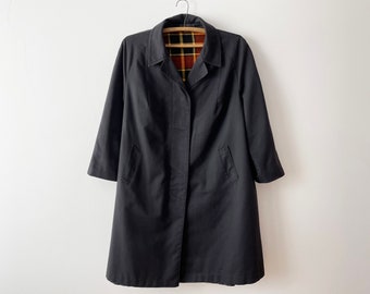 Black men's trench coat, short preppy men overcoat with detachable plaid insulation, formal trenchcoat, autumn raincoat, size XL large