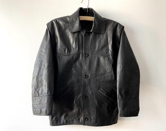 Giacca in vera pelle nera, trench corto, capospalla da uomo, taglia media