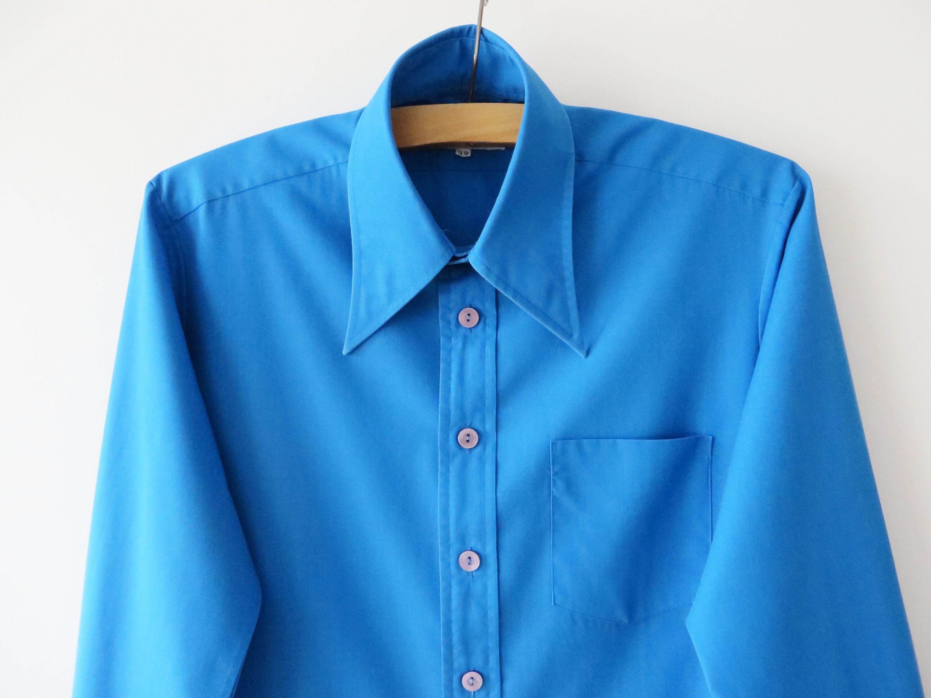70s Royal Blue Men Shirt Long Sleeve 