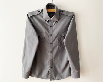 Chemise style militaire en coton grise des années 90 - moyenne pour hommes