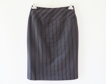 Vintage 90s Striped Pencil Skirt: Navy Cotton Lined Office Wear