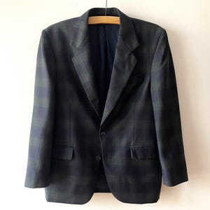 90s Wool men&#39;s blazer, plaid fine wool sport coat, casual clothing, men formal wear, classic preppy jacket, gift idea for him, medium