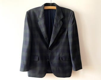 Vintage 90s Plaid Wool Blazer: Men's Preppy Sport Coat, Medium