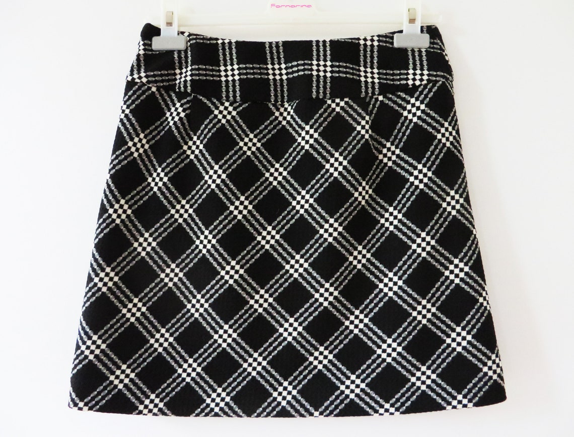 Plaid Mini Skirt Black White Tartan Skirt Checkered Women | Etsy