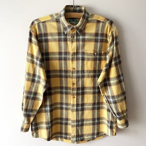 Checked yellow cotton men&#39;s shirt, Classics plaid work chemise, long sleeve hipster indie lumberjack, gift for him, size large