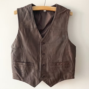 Brown genuine leather vest, Men&#39;s biker waistcoat, buttons up steampunk vest biker boho top, motorcycle, leather fetish, gift idea, medium