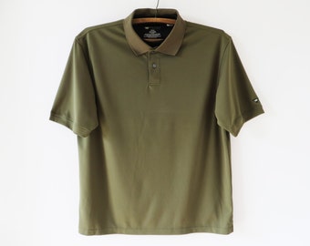 Vintage Khaki Green Polo Shirt: Military Style, Size Medium