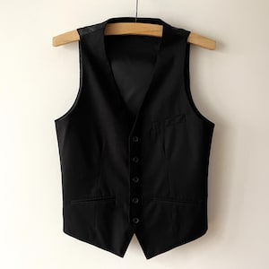 Vintage Steampunk Vest: Fitted Black Waistcoat, Size Small