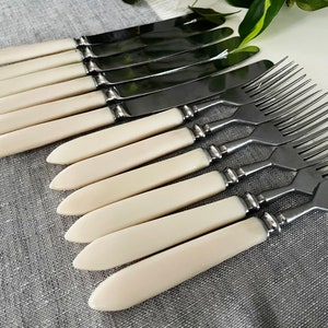 6 Knives and 6 Forks with bakelite handles, 12 pieces Bakelite cutlery set, stainless steal vintage flatware set, gift idea for housewife