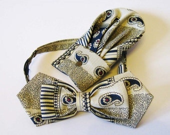 Conjunto de pajarita y pañuelo de bolsillo con estampado de cachemira vintage