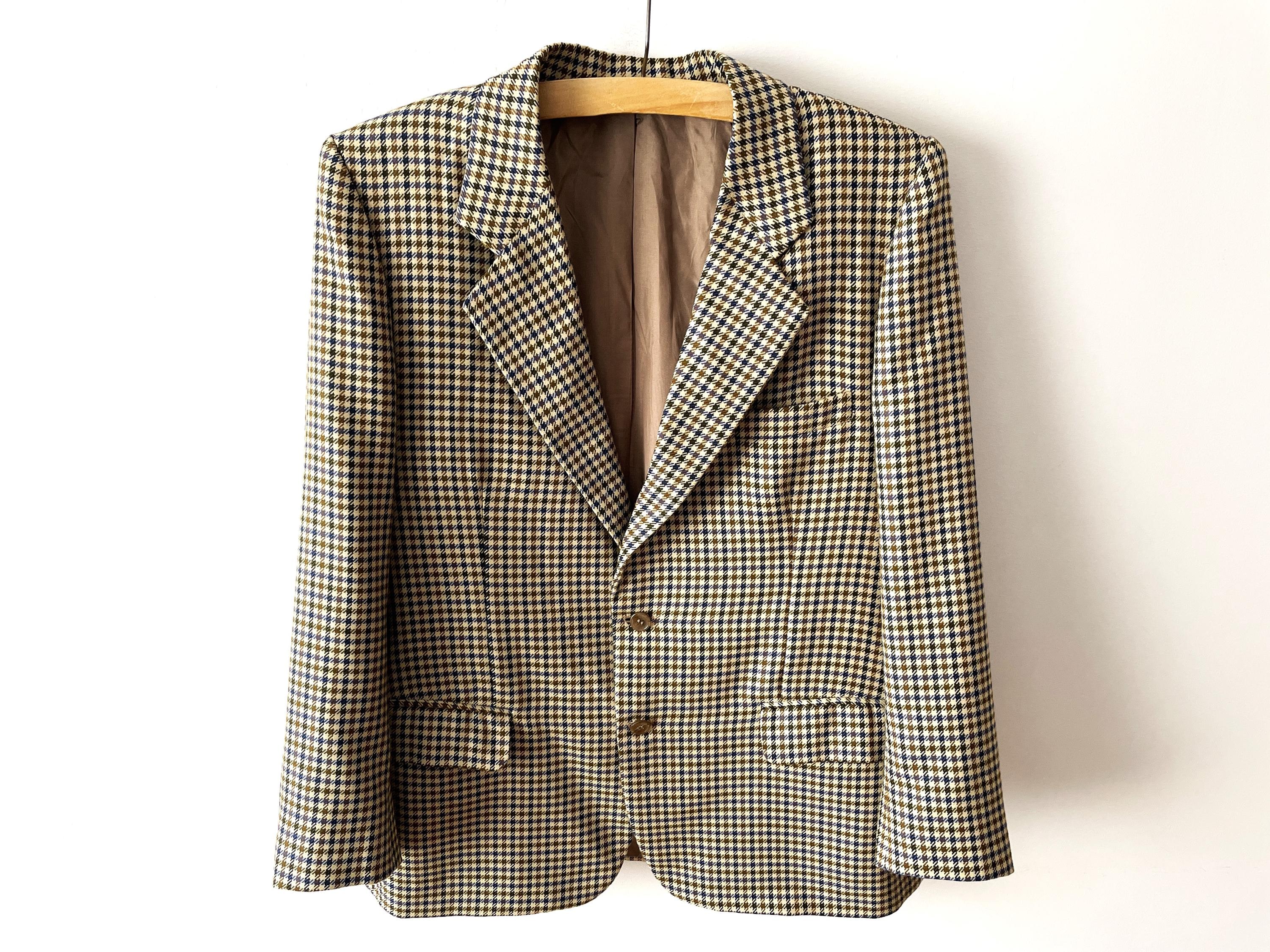 Vintage 80s Plaid Wool Blazer: Beige Checkered Preppy Jacket