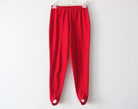 Vintage 70s Hot Red Stretch Stirrup Pants High Waist Retro Sport Pants  Tapered Leg Pants Stretchy Loose Fit Pants Gift for Women Small Size 