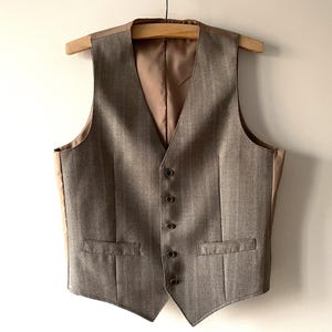Vintage Plaid Men&#39;s Vest: Beige Steampunk Waistcoat, Medium
