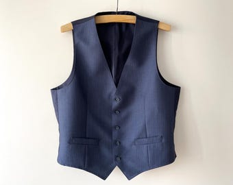 Vintage Blue Striped Vest: Steampunk Edwardian Waistcoat, Size Large