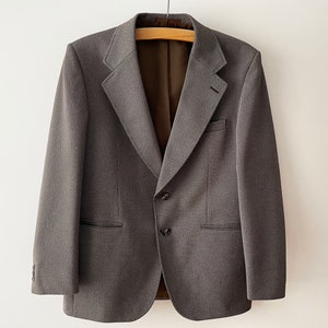 70s Men sport coat, Brown crimplene blazer, Preppy formal jacket, winter office wear, casual clothing, gift for him, size large