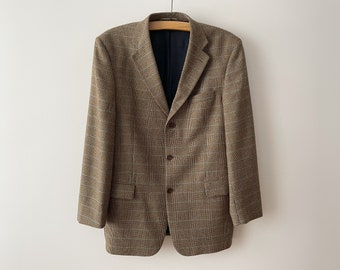 Blazer en tweed pour homme, manteau de sport à carreaux marron en laine de cachemire mélangée, vêtement décontracté, vêtements pour hommes, veste preppy classique, idée cadeau, grand